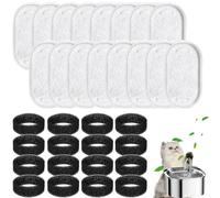32PCS Cat Fountain Filters,16Pcs Activated Carbon Filter and 16Pcs Foam Filter, Pet Water Fountain Filters, for 3.2L,2L Cat Water Fountains, Feeding & Watering Supplies for Cats