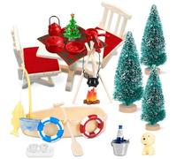 32PCS Christmas Elf Accessories Kit: Doll Fishing Camping Set Include Christmas Trees, Fishnet, Table, Swimming Rings, etc Xmas Decorations