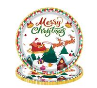 32PCS Christmas Paper Plate Set - Disposable Serving Platters & Dessert Plates - 7 Inch Round - Santa Dinner Set for Xmas Holiday Party