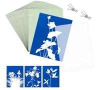 32PCS Cyanotype Paper Kit A5 High Sensitive Sun Print Paper DIY Nature Art | with Plastic Panel & 2 Metal Clips, Instruction manual, Fun DIY, Compact A5 size, 21×14.8cm, for Family Adults Arts Crafts