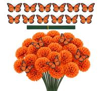 32Pcs Day of the Dead Decorations, Monarch Butterfly & Marigold Flowers | 20Pcs Marigold Flowers Decorations & 12Pcs Large Monarch Butterfly, Decorations for Day of the Dead, Día de los Muertos