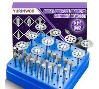 32Pcs Diamond Grinding Bit Set Grit 60, with 10 Diamond Cutting Wheel, Stone Carving Set Rotary Tool Accessories 1/8" (3mm) Shank Drill Bits Set for Stone Glass Ceramics Carving Polishing Cutting