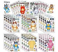 32pcs Diy Bluey Theme Make-a-face Stickers Pack,fun Stickers Craft Set Kids Toys For Party Decoration,reward Gifts