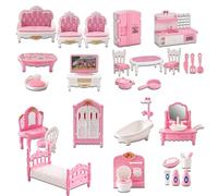 32Pcs Dolls House Furniture Set Mini Building Blocks Dollhouse Minihouse Realistic Miniatures DIY Accessories Kit for Kids Childs Gifts Family