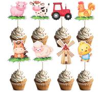 32pcs Farm Cupcake Toppers Farm Animal Cupcake Toppers Picks for Kids Baby Shower Birthday Barnyard Tractor Theme Party Decorations Supplies