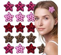 32PCS Fluffy Star Hair Clips Y2K Leopard Pattern Cute Hair Barrettes Plush Fuzzy Star Shaped Alligator Duckbill Clips Decorative Colorful Hair Clips for Women Girls