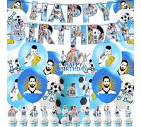 32PCS Foot-ball Star Birth-day Par-ty Decorations,Messi Star Party Supplies with Football Star Balloon,Happy Birthday Banner, Football Cake Topper for Kids Football Star Theme Birthday Party