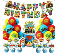 32Pcs Hero Decorations - Movie Theme Party Supplies for Kids Birthday Pack with Cake Toppers, Balloon Banner, New City Hero Theme
