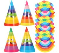 32pcs Kids Birthday Party Hats, Assorted Color Cone Crown Paper Hats for Party Decorations, Versatile Costume Accessory for Kids and Adults Girl Boy