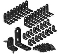 32PCS L Corner Brackets, MAPVOLUT Stainless Steel L Brackets for Shelves with 100PCS Screws, Black Heavy Duty Right Angle Shelf Bracket, Metal Corner Brace for Wood Furniture (1.57x1.57in/0.79x0.79in)