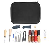 32Pcs Leather Craft Tools Kit, All in One Hand Sewing Kit for Leather Working, DIY Leather Goods Making with Wax Thread Needles Awl Scissors for Beginners and Enthusiasts