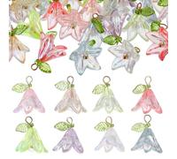32Pcs Lily Flower Charm Acrylic Flower Pendants Lily Floral Plastic Dangle Charms with Pearl Beads Colors Charms Small Spring Floral Bell Leaves Lilies of The Valley Pendant Charm for Jewelry Making