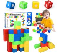 32PCS Magnet Building Blocks Letter Math Alphabet Number Magnet Cubes Tiles for Kids Toddler, Preschool Educational STEM 3D Puzzle Construction Science Kit Fidget Toy Boys Girls Birthday Gift