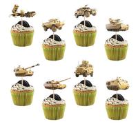 32PCS Military Tank Cupcake Toppers, Army Theme Party Decorations, War Vehicles Cake Picks for Birthday Parties, Baby Showers & Celebrations
