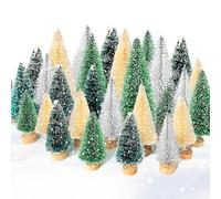 32Pcs Mini Christmas Trees,Artificial Christmas Tree Decorations,Bottle Brush Xmas Trees with Wood Base for Winter Snow Miniature Scenes,Home Decor,Tabletop Craft