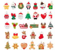 32pcs Mini Christms Tree Decorations Miniature Christams Decorations Resin Xmas Mini Figures Tiny Christmas Tree Ornaments Assorted Gingerbread Man Penguin Santa Claus Snowman