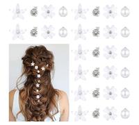 32pcs Mini Flower Hair Clips, White Pearl Hair Clips, Wedding Hair Barrettes, Cute Rhinestone Hairpins, Bridal Hair Accessories for Girls Women(4Styles)