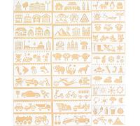 32pcs Mixed Drawing Stencils, Reusable Drawing Painting Templates, DIY Planner Templates for Scrapbooking, Bullet Journal, Card Making & DIY Greeting Cards - Designs: Animals, Buildings, Cars, Weather