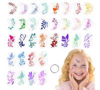 32pcs Moon-Shape Face & Body Paint Stencils for Kids Adults, Reusable Facial Painting Stencils Templates with Hollow-out Patterns for Halloween Party Makeup DIY Art