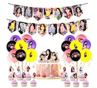 32PCS Oli-vi Birthday Party Decorations, Rod-rig Balloons, Singer Happy Birthday Banner Anime Cake Decorations Cupcake Toppers Latex Balloons Theme Party Supplies for Girl Boys Kids Music Fans