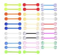 32PCS Plastic Tongue Bars Set 14G Acrylic Glow-In-Dark Glitter Nipple Rings Clear Piercing Valentine Jewelry Graduation Gift 16mm Flexible Straight Barbell Body Piercings for Women Men Vacation