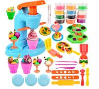 32Pcs Play Color Dough Set for Kids, Kitchen Creations Set with Ice Cream Maker Machine, Art Crafts Food Toys for making Ice Cream Noodle Hamburger, Deluxe Dough Tools Kit for Kids 3 years+