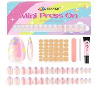 32PCS Press on Nails for Kid, EBANKU 1 Pack FLowers Children Fake Nail Kit Full Sizes Kids Nail Kit Almond Fake Nail Tips for Gifts