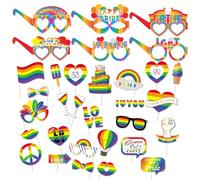 32Pcs Pride Photo Booth Props, Gay Pride Rainbow Paper Glasses Rainbow Party Photo Booth Props LGBT Accessories Gay Pride Event Parade Costume Party Decorations
