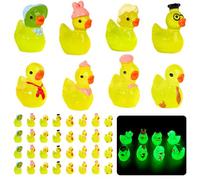 32Pcs Resin Mini Ducks with Hats and Tie 8 Designs Glow in the Dark Tiny Ducks Mini Resin Animals Doll House Accessories So Cute Duck Gifts Home Decor for Micro Landscape Aquarium Dollhouse Garden