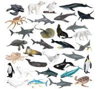 32Pcs Sea Animal Toys, Mini Assorted Sea Creatures Aquarium, Under The Life Realistic Animals Figures Plastic Educational Toys for Kids' Parties, Gifts & School Projects