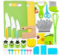 32PCS Toddler Knife Set - Kids Knives for Real Cooking, Kids Kitchen Knife Set with Cutting Board Crinkle Cutters Kid Safe Knives, Toddlers Kitchen Tools for Age 2-10 Year Old Girl Boy