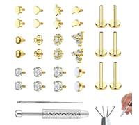 32PCS Tragus Piercing Jewellery, 16G, 18G, 6mm, 8mm, 10mm Ear Stretching Kit, Hypoallergenic Flat Back Earrings, With18G Piercing Ball Grabber, Piercings Needle, Internally Threaded Nose Stud, Lip Bar