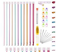 32PCS Tunisian Crochet Hooks Set, Long Aluminum Knitting Needles Set with Stitch Markers, 11 Sizes 2.0-8.0 mm Multicolor Crochet Needle Kits for Beginners Adults