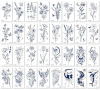32sheets Herbal Juice Tattoo Sticker Semi-Permanent Small Fresh Waterproof Flower Animal Sticker Waterproof Sweat