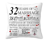 32th Anniversary Cushion Cover Gift for Him Her, 32 Years Anniversary Wedding Gifts Decorations for Couple Boyfriend Girlfriend Men Women Husband Wife, 32 Years of Marriage Pillow Case 45x45cm