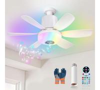 32w Ceiling Fans with Lights and Remote, 47cm RGB Ceiling Fan with Lights, 2025 New RGB Colours Music Player E27 Socket Dimmable Ceiling Fan with 3 Speeds, 6 Blades (White)