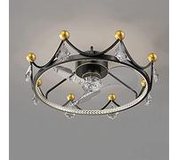 32W LED Fan Lamp Imitation Crystal Ceiling Fan Light, 3 Speed, 3 Color Dimming, Mute Motor Luxury Crown Flush Mount Fan Ceiling Lighting for Living Room GILR Bedrooom Princess Room