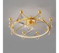 32W LED Fan Lamp Imitation Crystal Ceiling Fan Light, 3 Speed, 3 Color Dimming, Mute Motor Luxury Crown Flush Mount Fan Ceiling Lighting for Living Room GILR Bedrooom Princess Room