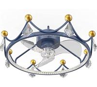 32W LED Fan Lamp Imitation Crystal Ceiling Fan Light, 3 Speed, 3 Color Dimming, Mute Motor Luxury Crown Flush Mount Fan Ceiling Lighting For Living Room Gilr Bedrooom Princess Room