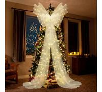 32x81in LED Christmas Tree Topper Light Giant Butterfly Decor with Streamer | Mariposas Grandes Para Decoracion, 3D Tulle Light up Butterfly, Fairy Christmas Ornament, Garden Wall Arch Indoor Decor