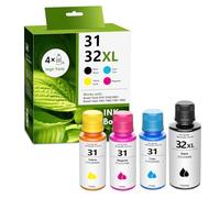 32XL/31 Black Cyan Yellow Magenta High Yield Ink Refills 4/Pack - 1VV24AN 1VU26AN 1VU27AN 1VU28AN Replacement for HP 31 32XL for Smart Tank 5101 5102 6001 7001 7002 7301 7602 Plus 651 551 Ink Tank