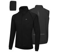 33,000ft Mens Cycling Jacket Waterproof Breathable Coats Reflective Running Vest with Removable Sleeves Lightweight for Packable Black L