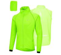 33,000ft Mens Cycling Jacket Waterproof Breathable Coats Reflective Running Vest with Removable Sleeves Lightweight for Packable Green S