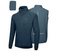 33,000ft Mens Cycling Jacket Waterproof Breathable Coats Reflective Running Vest with Removable Sleeves Lightweight for Packable Midnight Blue L