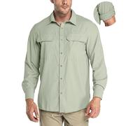 33,000ft Men's Long Sleeve Shirts UV Protection Safari Button-Down Shirt Breathable Wicking Quick Drying Outdoor Top with Pockets for Hiking Fishing Golfing,Light Ice Green XL