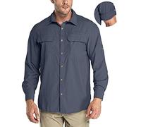 33,000ft Men's Long Sleeve Shirts UV Protection Safari Button-Down Shirt Breathable Wicking Quick Drying Outdoor Top with Pockets for Hiking Fishing Golfing,Dark Navy L