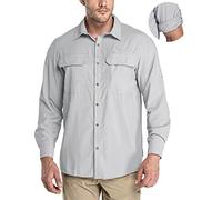 33,000ft Men's Long Sleeve Shirts UV Protection Safari Button-Down Shirt Breathable Wicking Quick Drying Outdoor Top with Pockets for Hiking Fishing Golfing,Silber Grey L