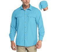 33,000ft Men's Long Sleeve Shirts UV Protection Safari Button-Down Shirt Breathable Wicking Quick Drying Outdoor Top with Pockets for Hiking Fishing Golfing,Bright Blue XL