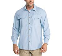 33,000ft Men's Long Sleeve Shirts UV Protection Safari Button-Down Shirt Breathable Wicking Quick Drying Outdoor Top with Pockets for Hiking Fishing Golfing,Light Blue XL