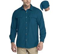 33,000ft Men's Long Sleeve Shirts UV Protection Safari Button-Down Shirt Breathable Wicking Quick Drying Outdoor Top with Pockets for Hiking Fishing Golfing,Dark Blue 2XL